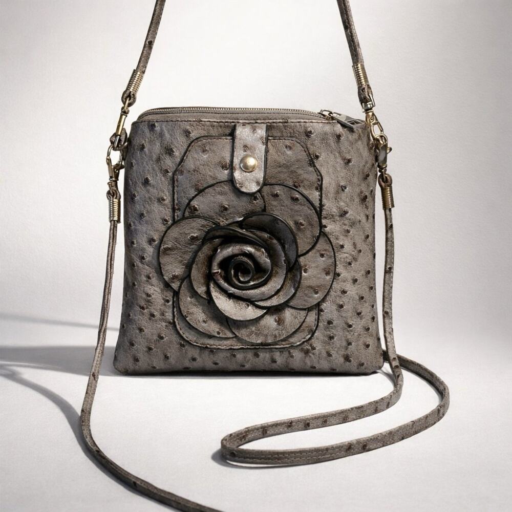 VTG 90s Unbranded Flower Crossbody Strap Mini Handbag Bag Faux Leather Silver